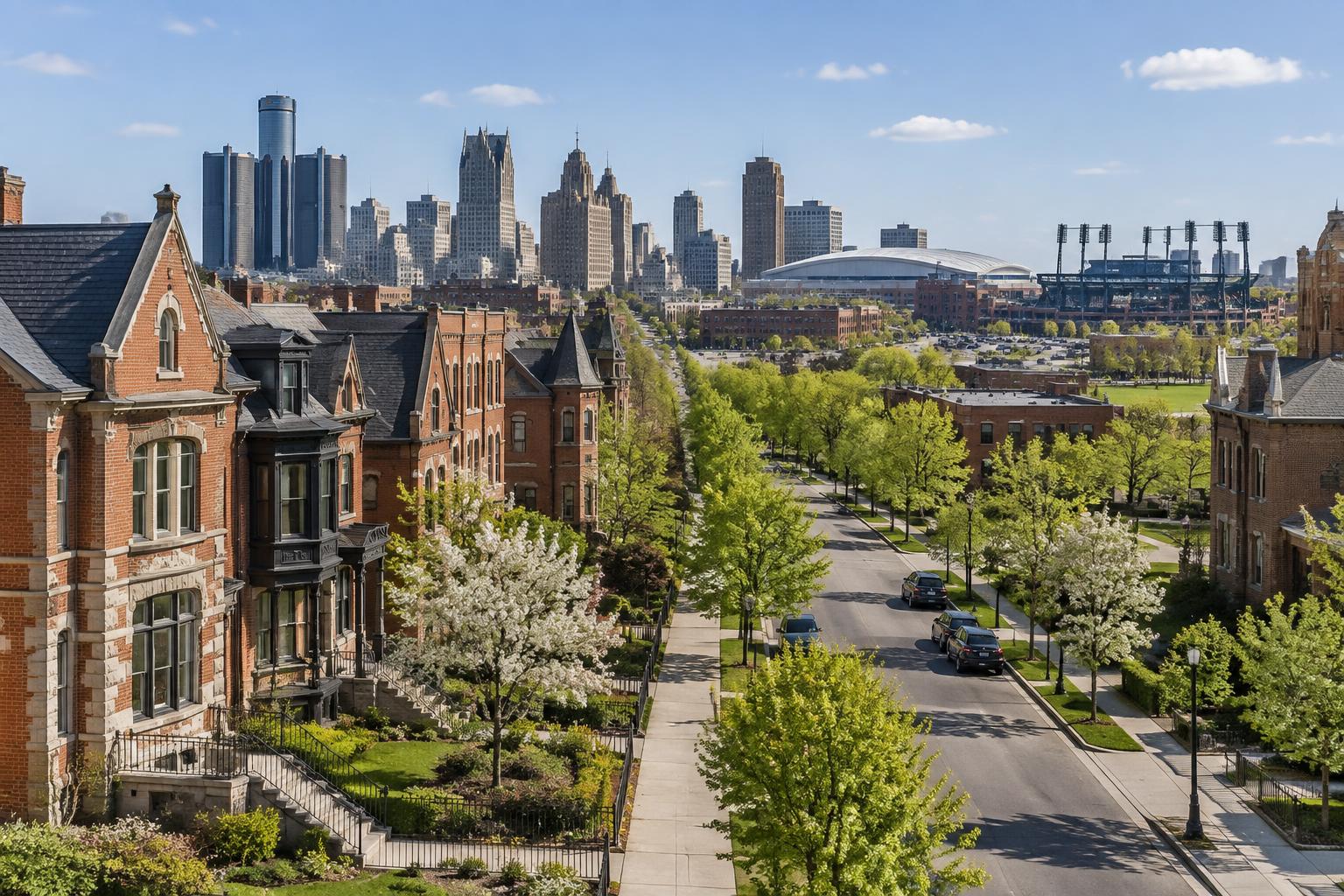 Brush Park looking toward Ford Field and Comerica Park